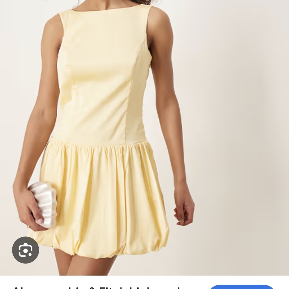 Yellow Pleated Mini Sundress with Bateau Neckline